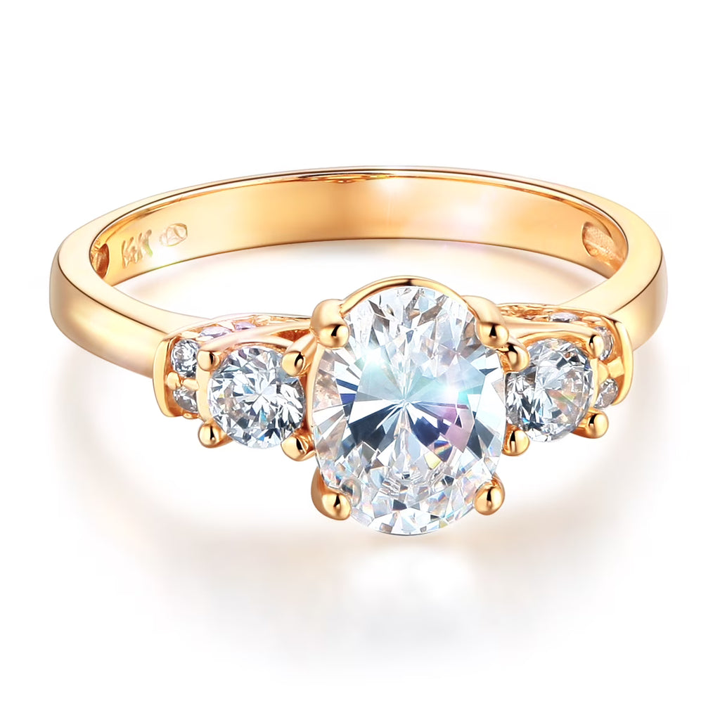 14k Yellow Gold CZ Oval Cut Three Stone Engagement Ring I98851