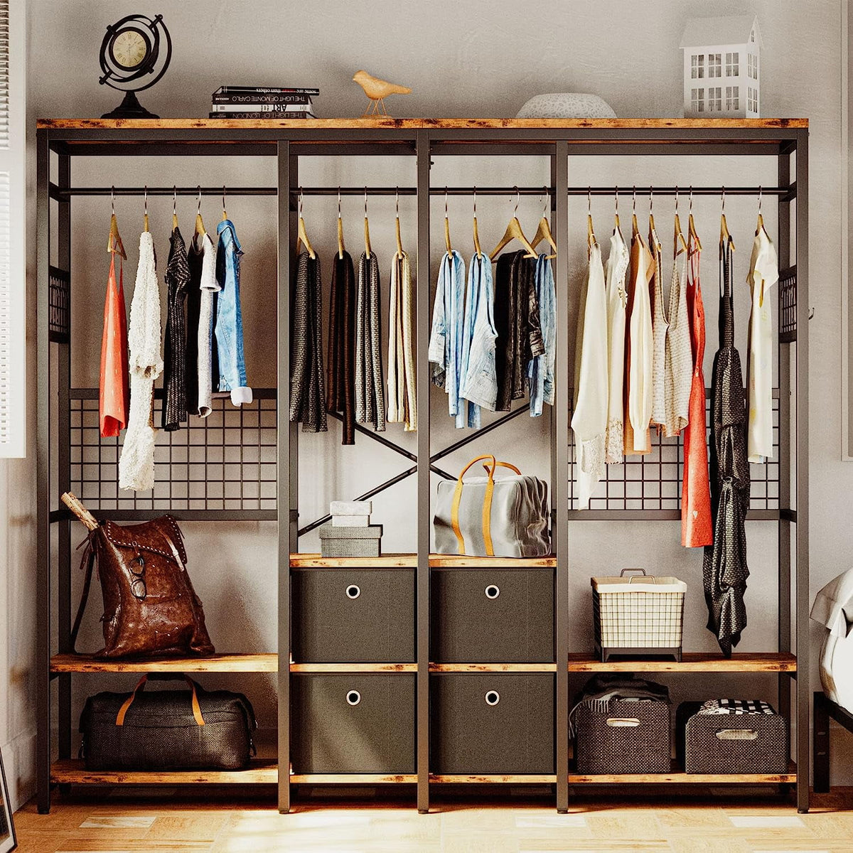 Garment Rack with Shelves 4 Drawers and 8 Hooks U557982
