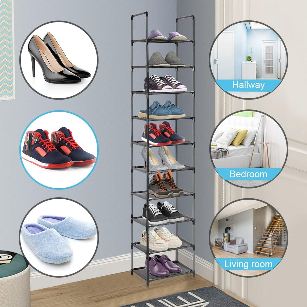 10 Tiers Narrow Tall Shoe Rack Black P8911
