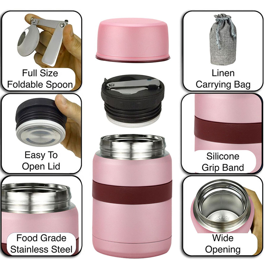 Stainless Steel Vacuum Insulated Food Flask with Spoon F67814