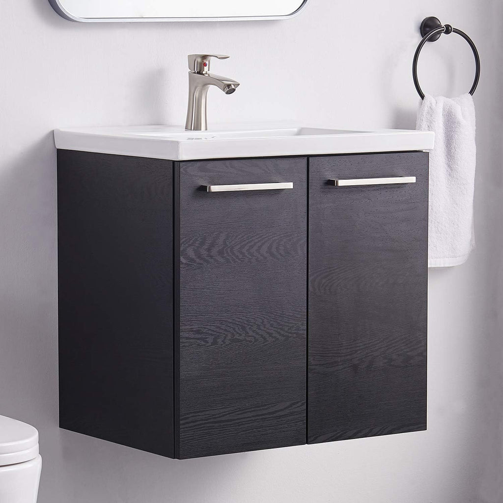 Grey Wood Grain 2-Door Bathroom Vanity with White Ceramic Sink S3906