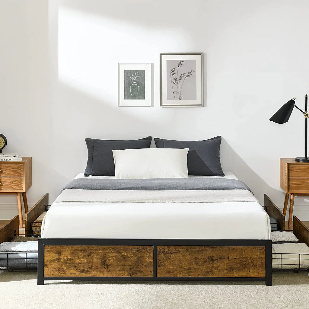 King Metal Platform Bed Frame with 4 Storage Drawers H890046