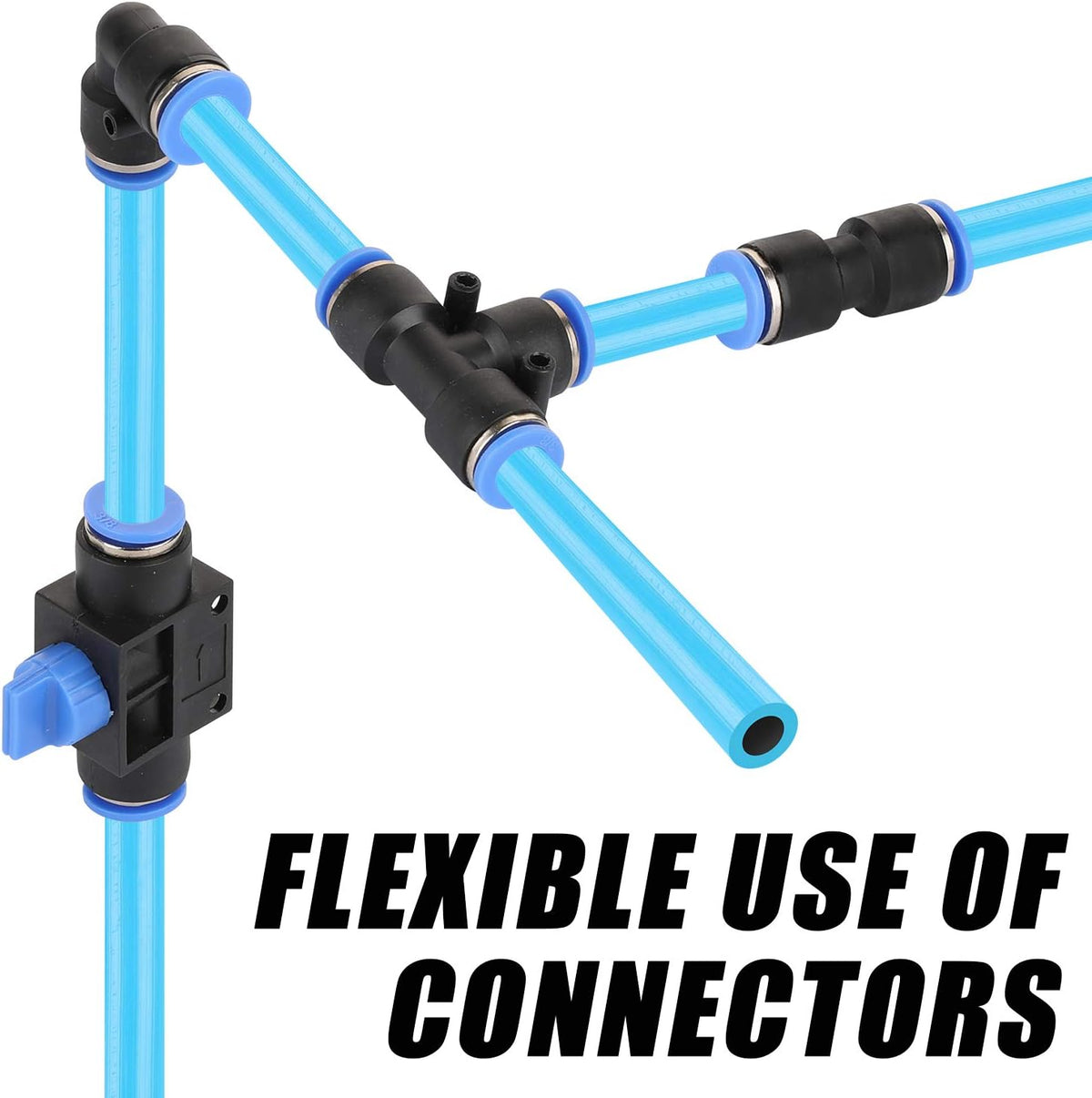 49PCS 3/8 Inch Nylon Compressed Air Pipe Kit with Cutter, Tees, Mounting Clips, Connectors G93822