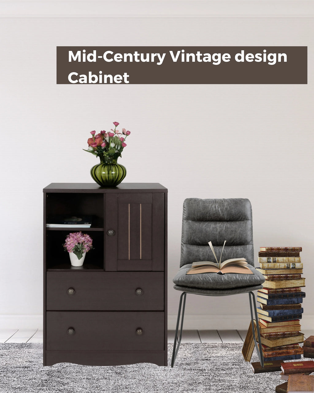 Dark Brown Storage Cabinet with 2 Drawers Q992621