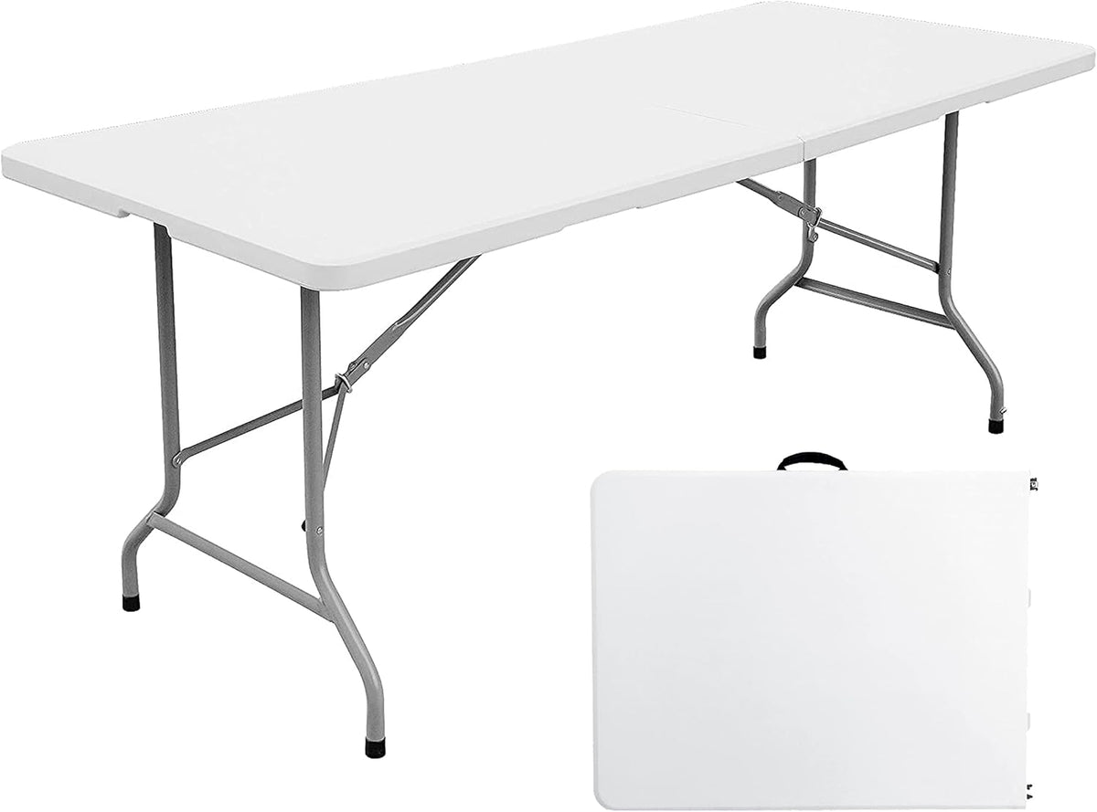 White 6 Foot Foldable Plastic Table with Handle A815