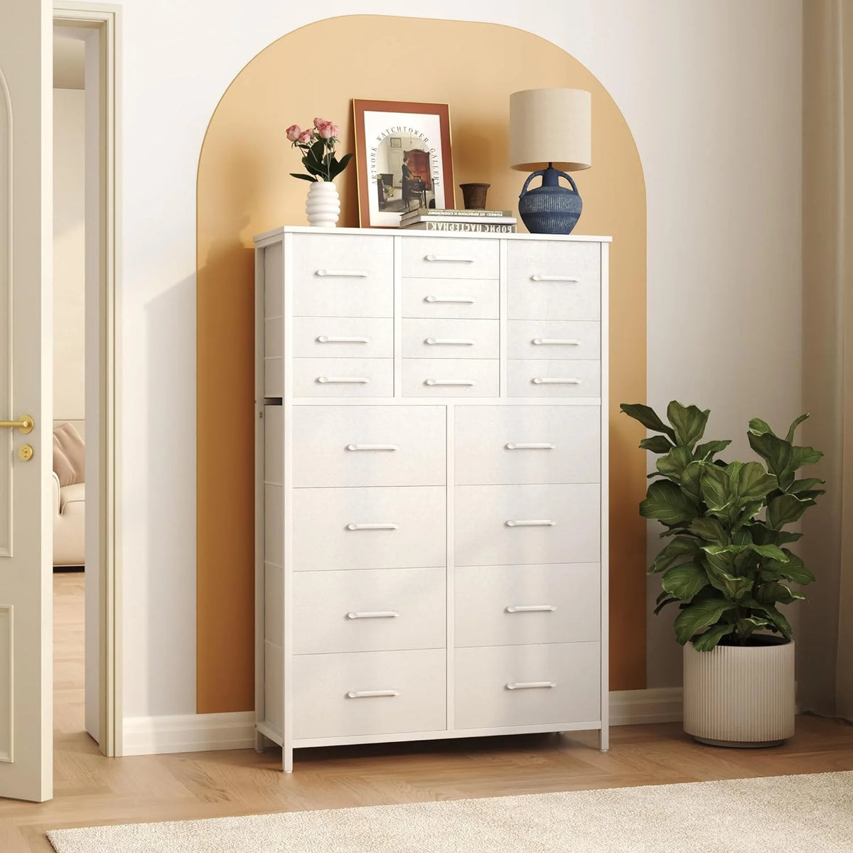 White 18 Drawer Fabric Dresser Z5035