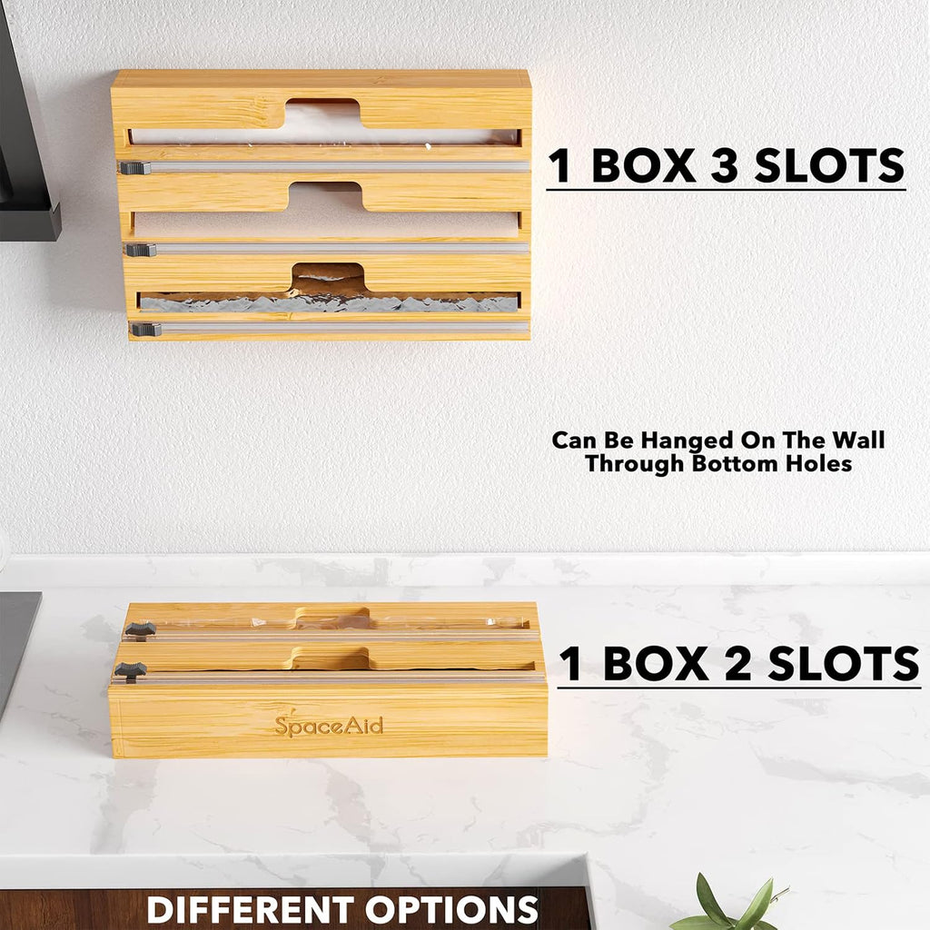 2 in 1 Wrap Dispenser with Cutter and Labels, Bamboo Roll Organizer Holder, Pack of 2 W140