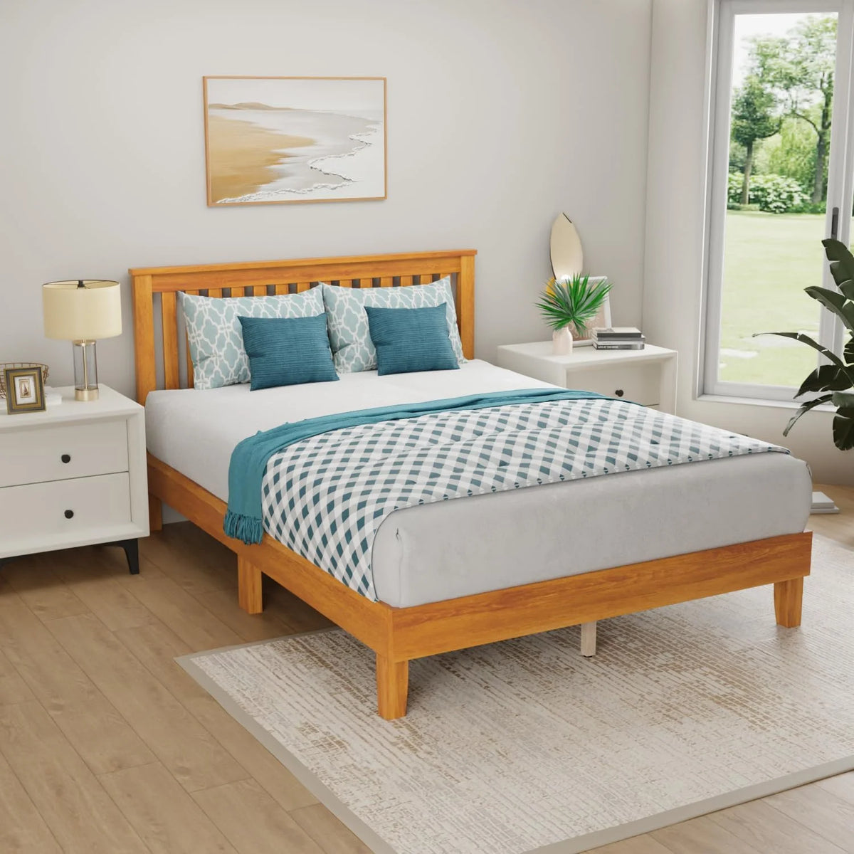 Wood Platform Bed Frame with Headboard Twin B857