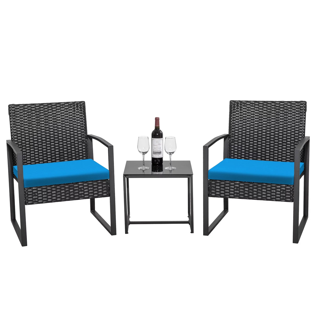 Black 3-Piece Wicker Bistro Chair Set with Coffee Table K806