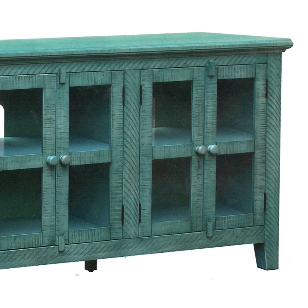 Antique Blue Wooden TV Stand with 3 Door Cabinets X72411