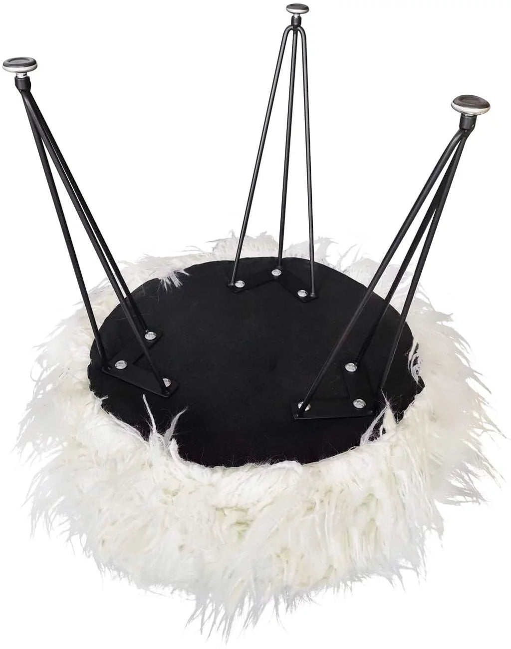 Faux Fur Ottoman Footrest with Metal Legs White B616847