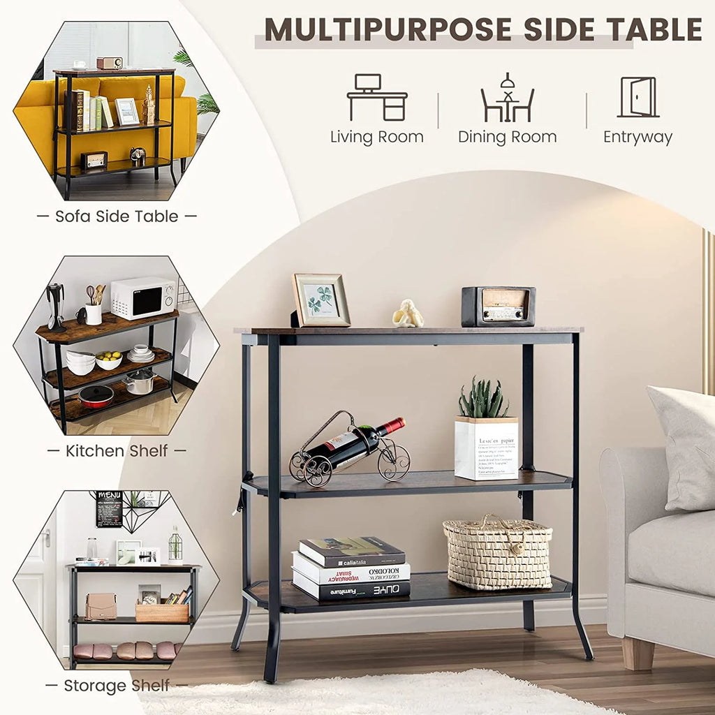 Industrial 3-Tier Narrow Console Table with Open Shelves Y6706