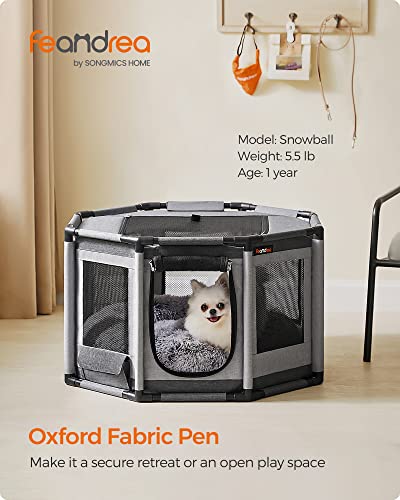 Oxford Fabric Dog Playpen, L, 44.1 x 44.1 x 24.4 Inches, PVC Pipe Frame, Breathable Mesh, Double Openings, Dove Gray and Slate Gray T329