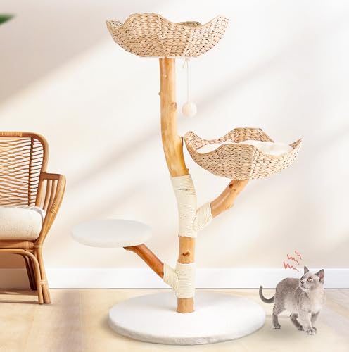 Solid Wood Cat Tree with Scratching Post and Bed M4060