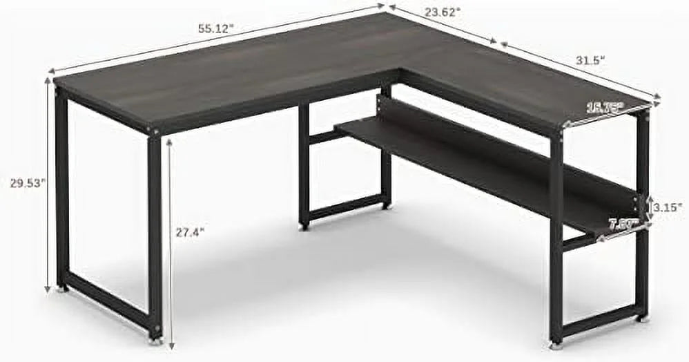 L Shaped Desk 55 inch with Shelves K1351