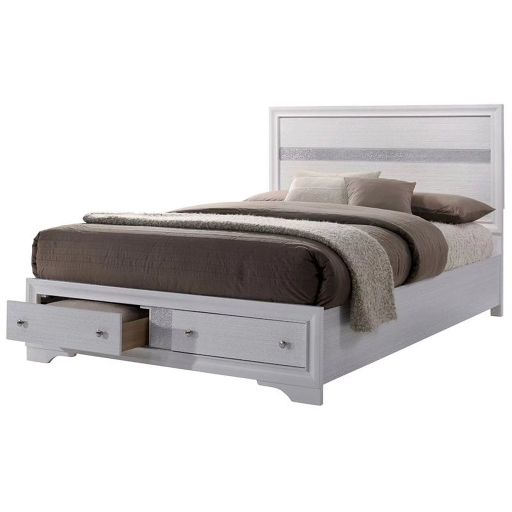 White Solid Wood Queen Storage Bed V9319
