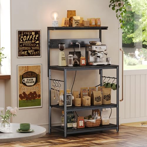 Rustic Brown 4 Tiers Kitchen Bakers Rack with Power Outlet X15165
