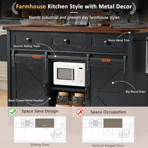 White Farmhouse Kitchen Island with Power Outlet and Drop Leaf T21353