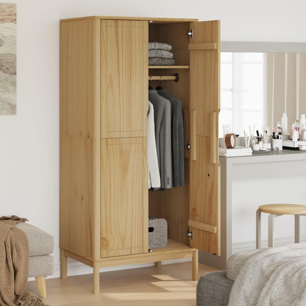 Solid Pine Wood Wax Brown Wardrobe G709