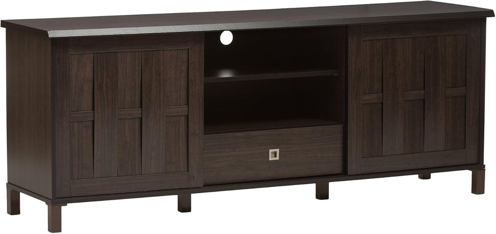 Dark Brown Wood TV Cabinet with 2 Sliding Doors and Drawer A513