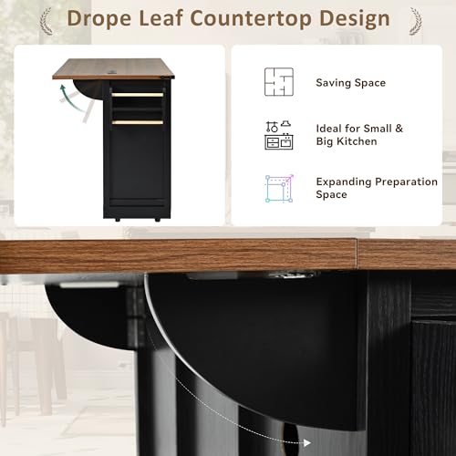 White Farmhouse Kitchen Island with Power Outlet and Drop Leaf T21353