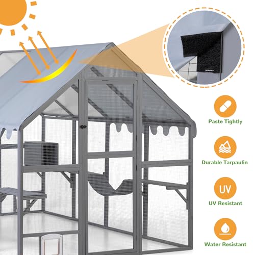 Grey Extra Large Wooden Outdoor Cat Enclosure with Canopy E7041