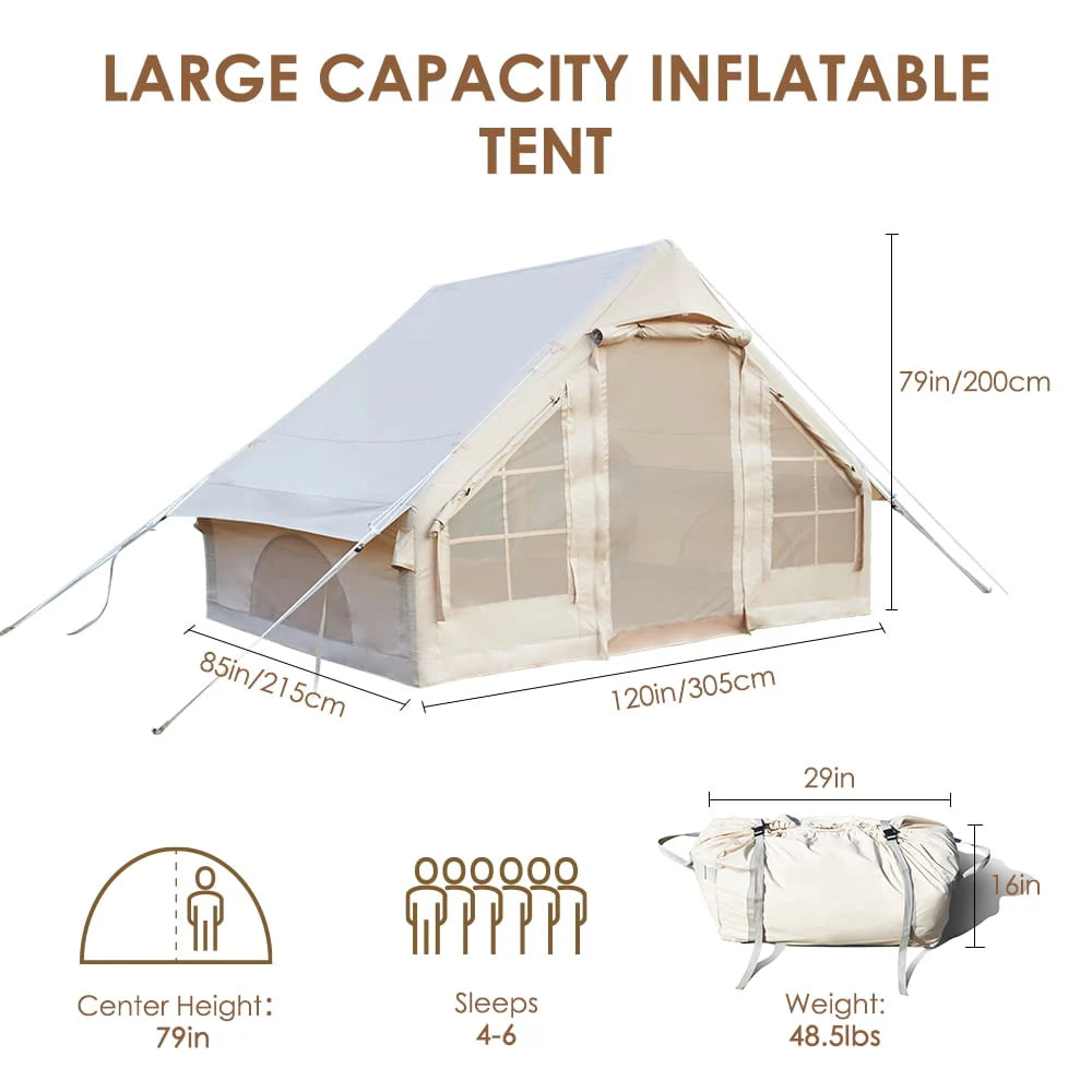 Inflatable Tent Air Tent Large Glamping Tent with Pump Waterproof Oxford Air Tent 4 Seasons Windproof Tents for Family Camping for 4-6 Persons M112237