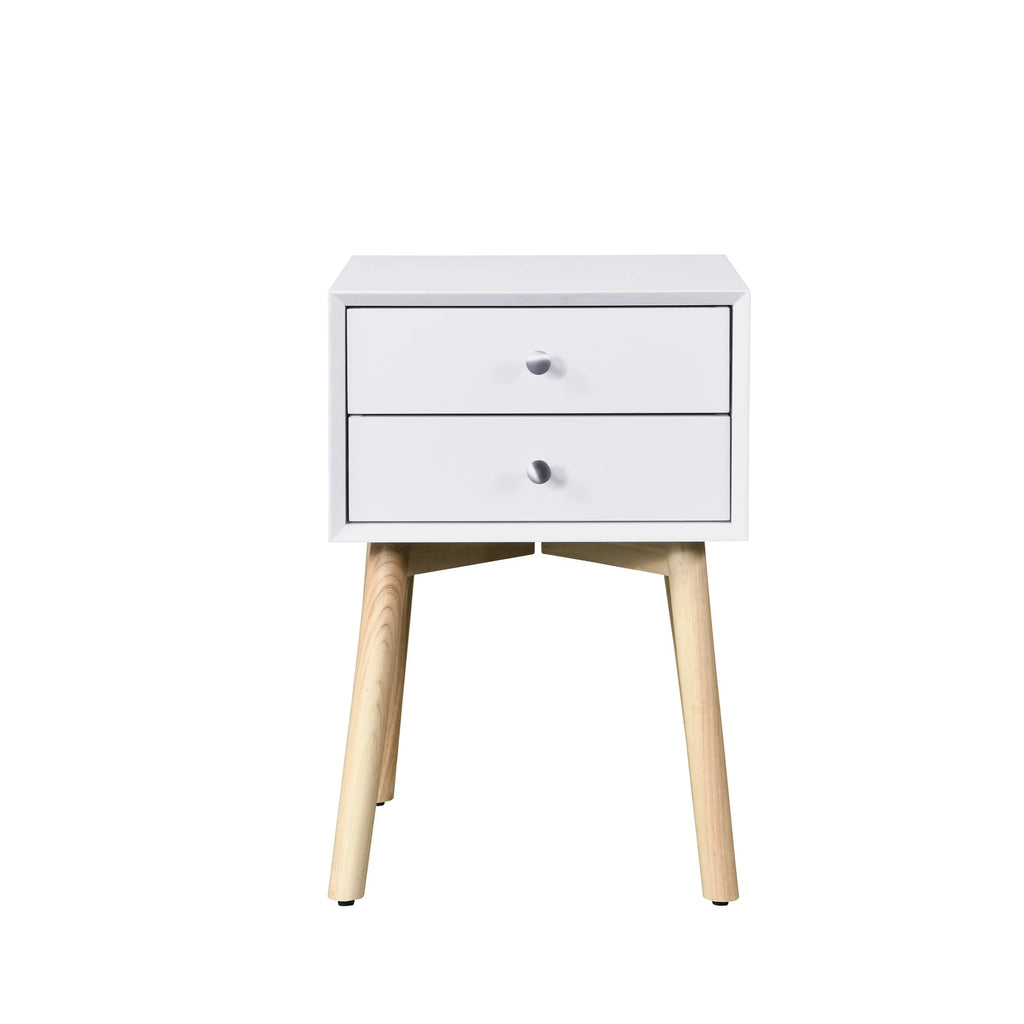 White 2 Drawer Rubber Wood Side Table F453