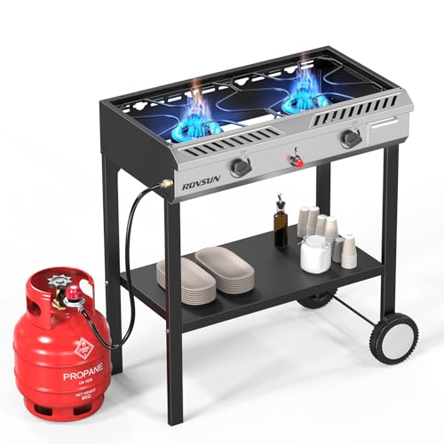 2 Burner Outdoor Propane Gas Stove with Auto-ignition, Regulator & Shelf C539