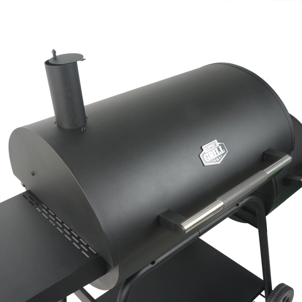 28 Offset Steel Charcoal Smoker Grill with Side Firebox, Black B2563
