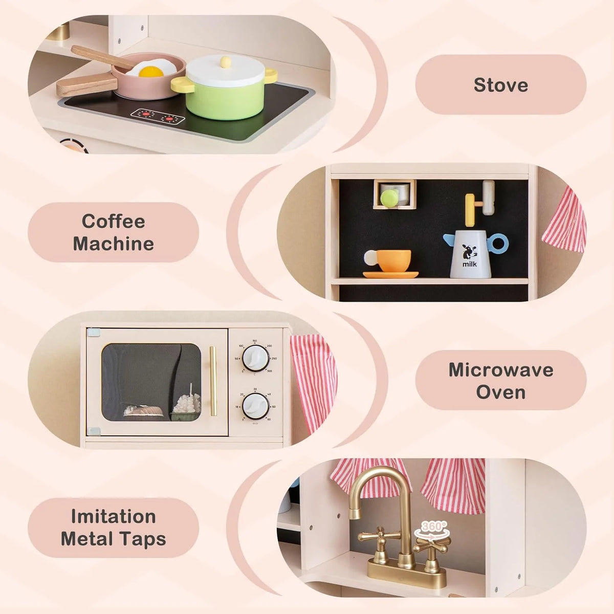 Peach Pink Wooden Kids Kitchen Playset R848536