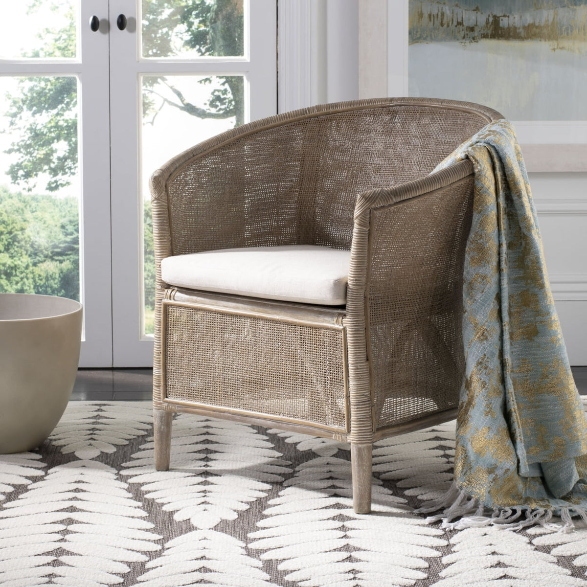 Grey White Wash Rattan Arm Chair C7849