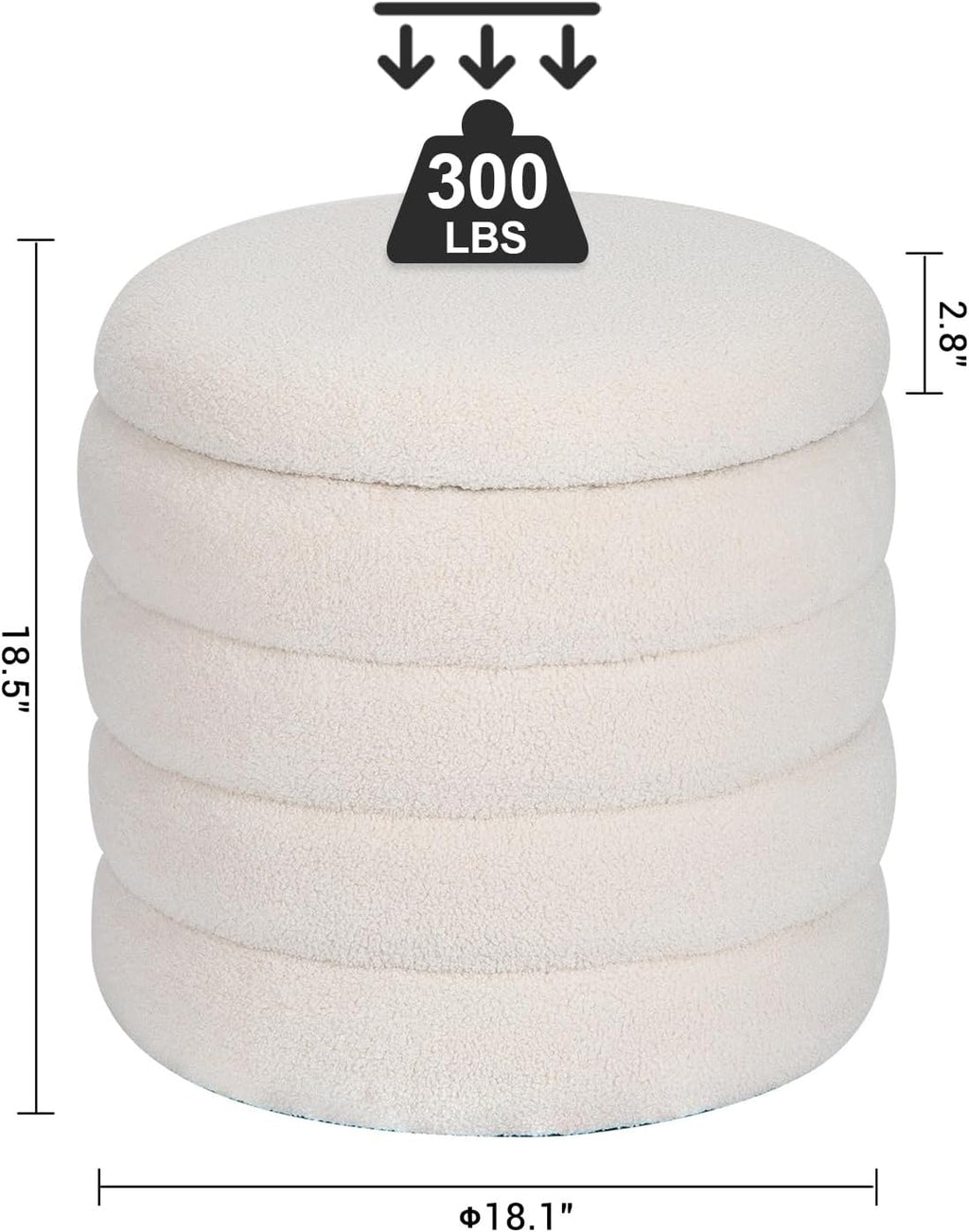 White Velvet Round Ottoman with Storage C156