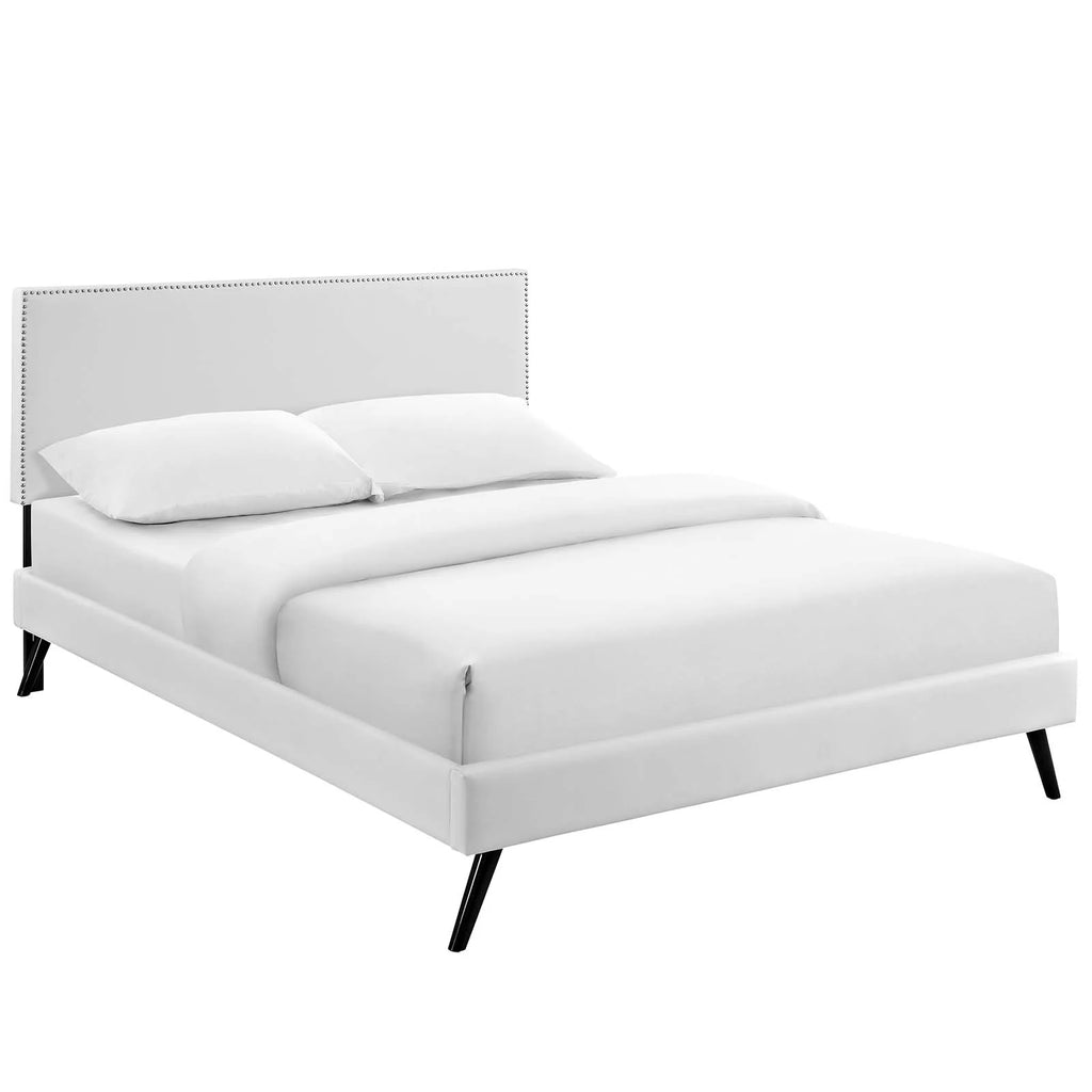 King Vinyl Platform Bed with Round Splayed Legs in White R251496