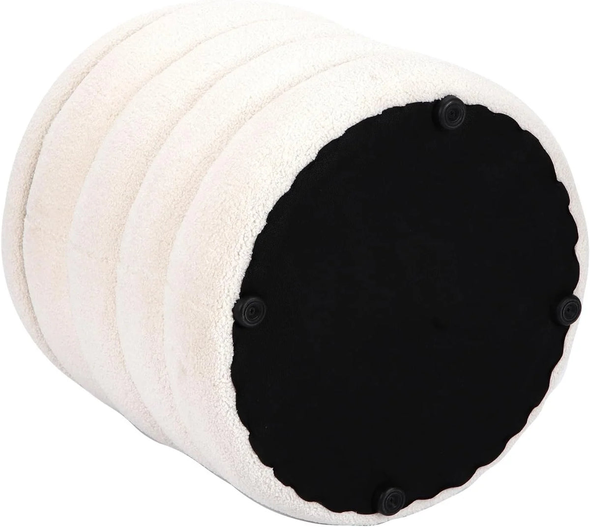 White Velvet Round Ottoman with Storage C156
