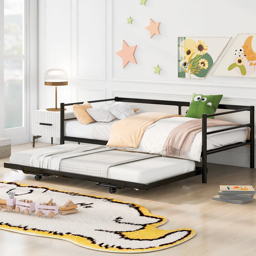 Twin Size Black Metal Daybed with Trundle N1717