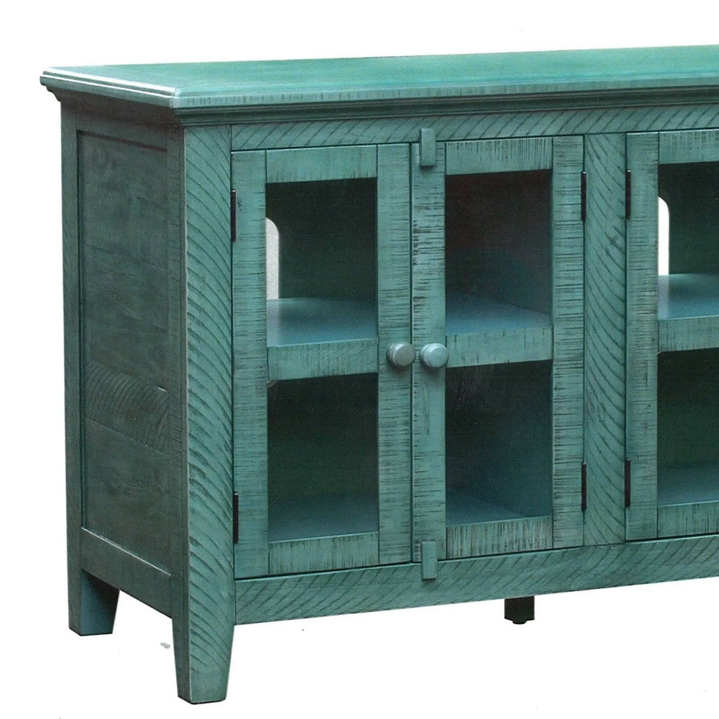 Antique Blue Wooden TV Stand with 3 Door Cabinets X72411