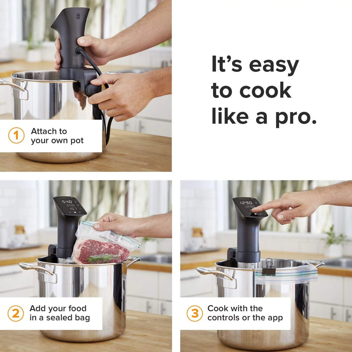 Sous Vide Precision Cooker 1200 Watts Black and Silver P3595