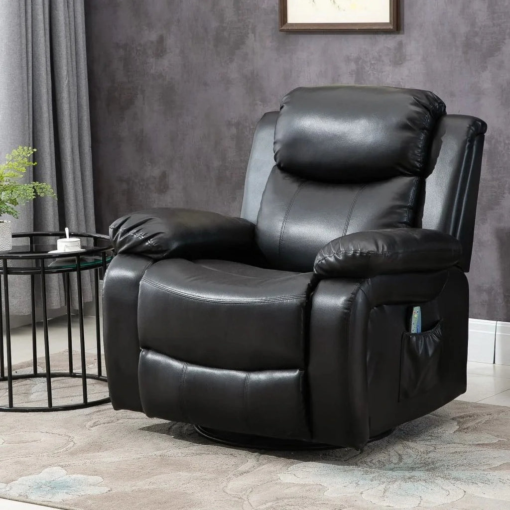 Black Faux Leather Remote Massage Recliner Chair with Footrest B84617
