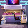 Full Size Black Metal Loft Bed with Desk and Stairs Q972
