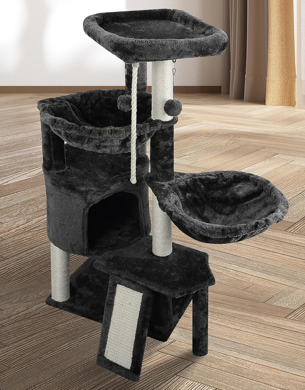 Darkgray Cat Tree with Cat Condo and Two Hammocks N3142
