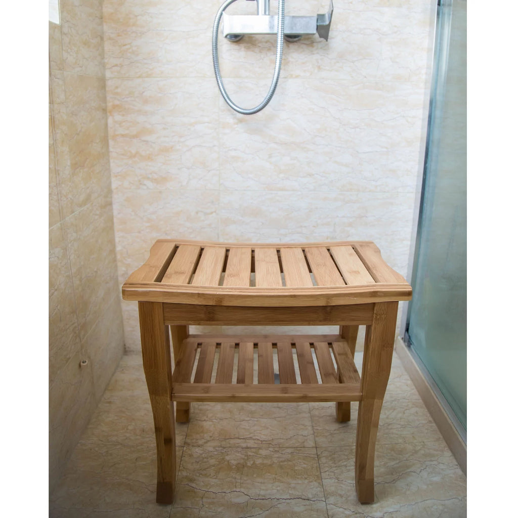 Bamboo Shower Bench with Storage Shelf P79959