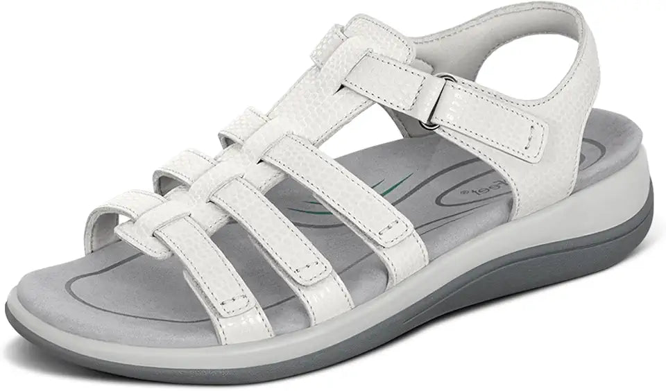 White Leather Adjustable Orthopedic Sandals H76692