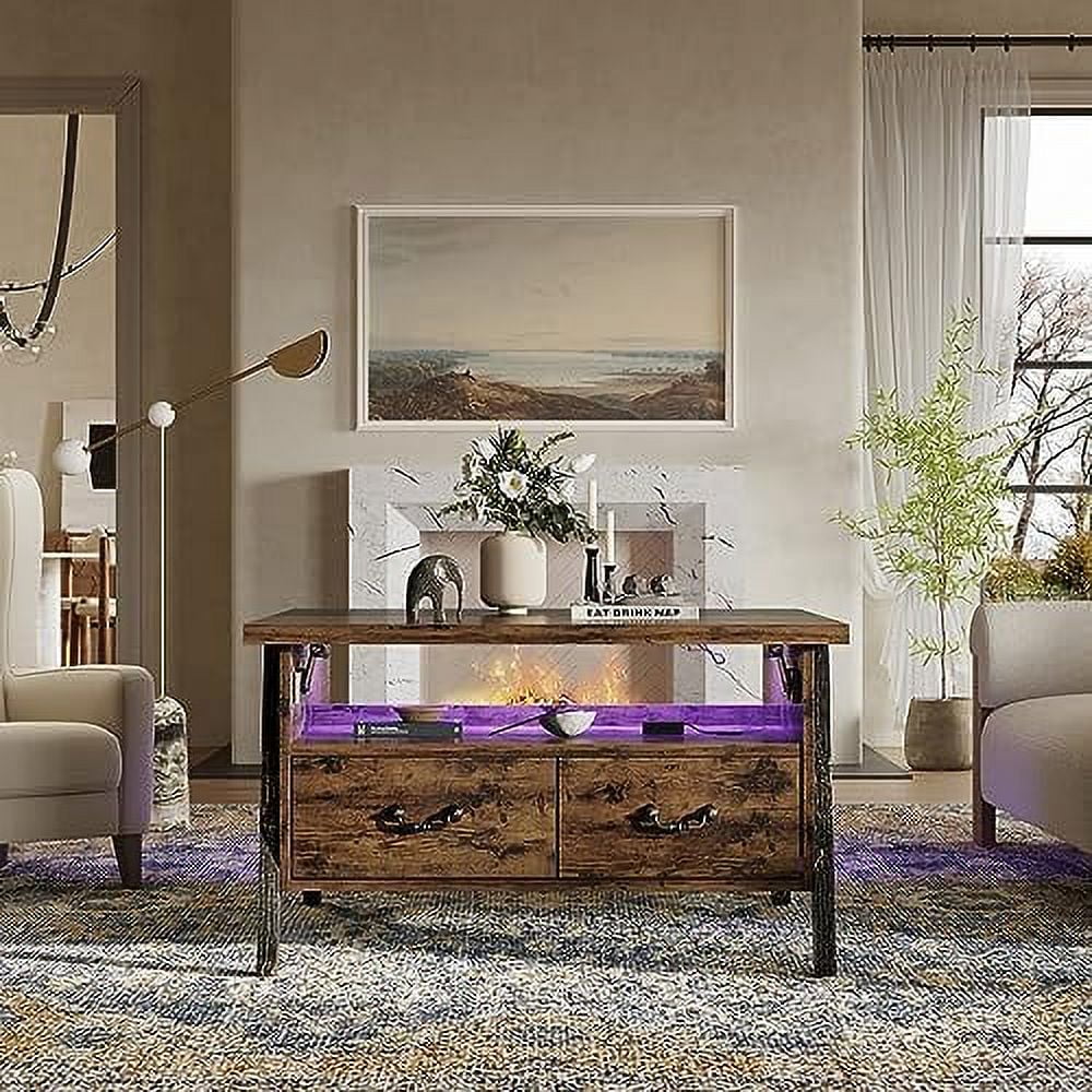 Lift Top Wood Coffee Table with Led Lights & Drawers S577660