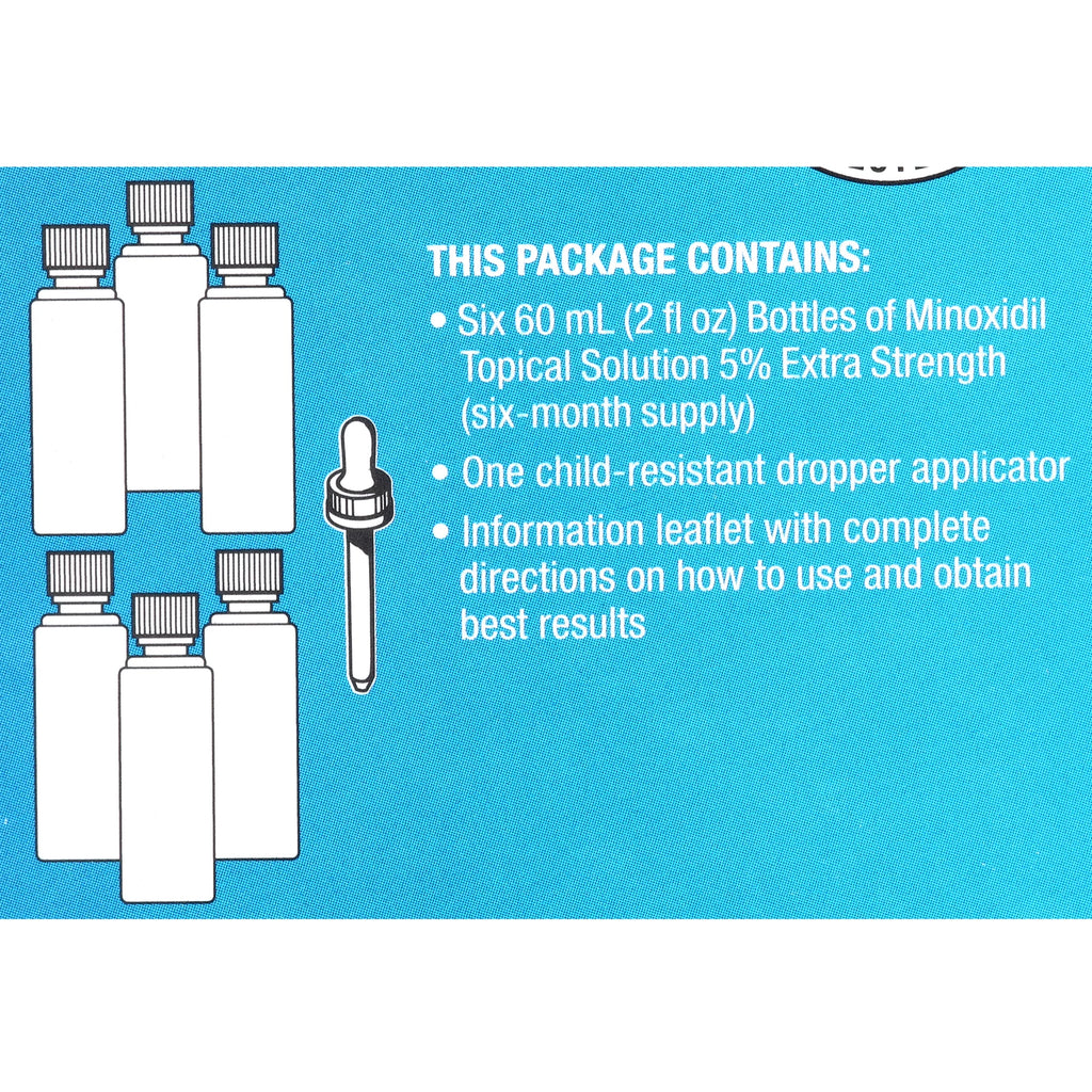Extra Strength 5% Topical Solution Hair Loss & Regrowth Treatment for Men, 2 fl oz, 6 Piece K601468
