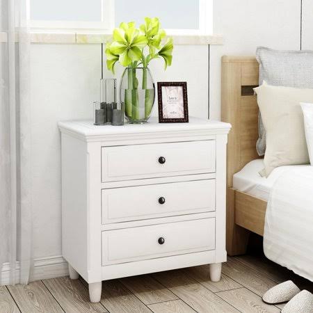 White 3 Drawer Wood Nightstand G9921
