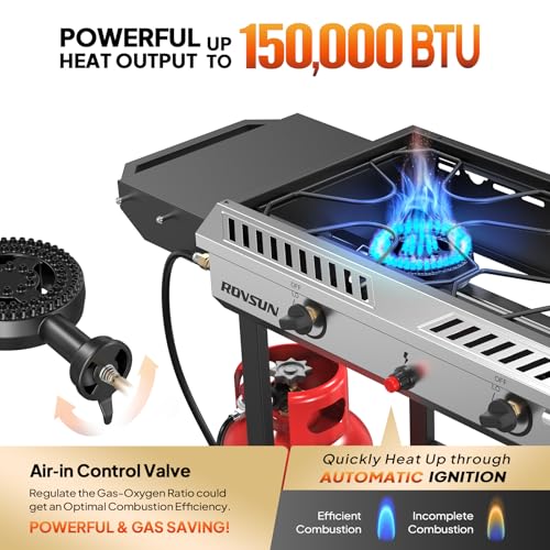 2 Burner Outdoor Propane Gas Stove with Auto-ignition, Regulator & Shelf C539