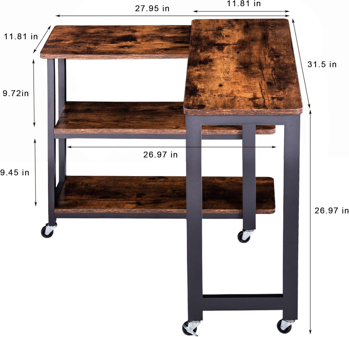 360° Free Rotating Sofa Side Table with 2 Tier Storage Shelves T824850