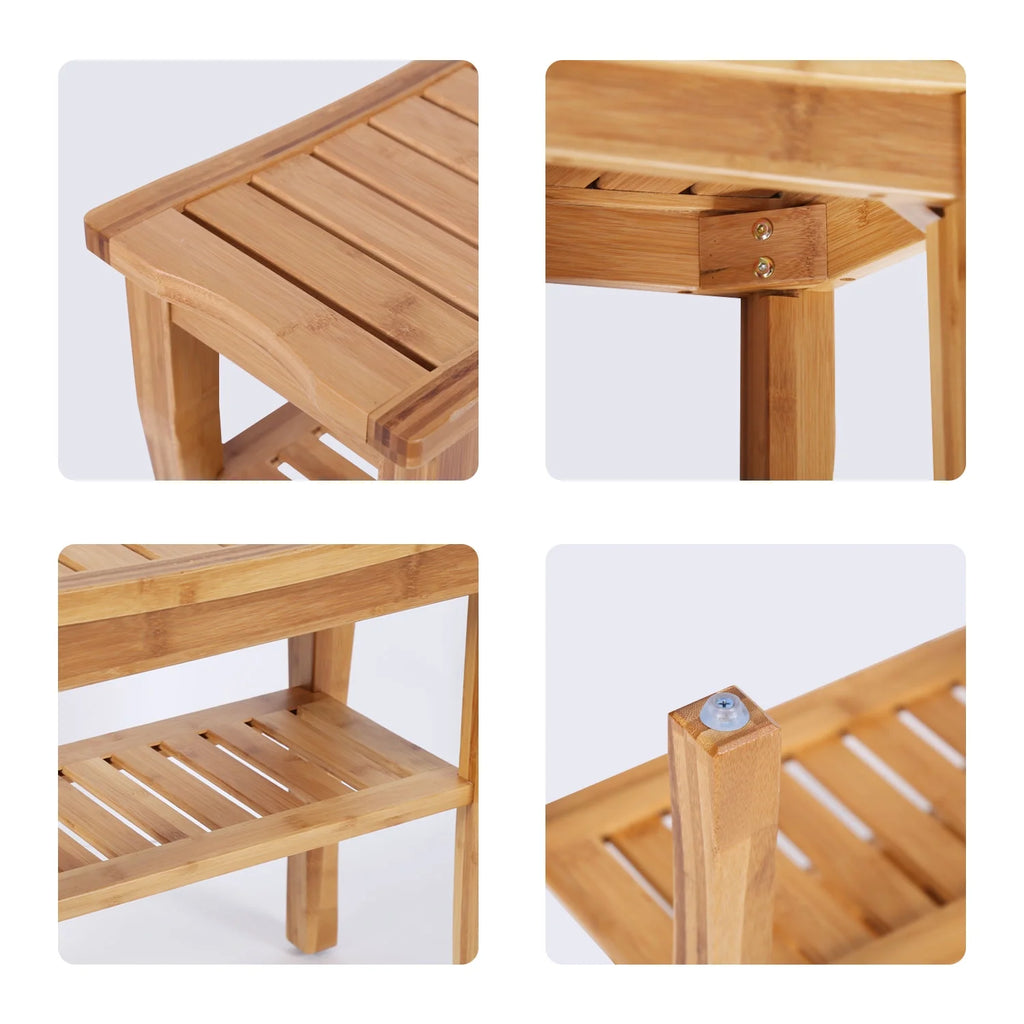 Bamboo Shower Bench with Storage Shelf P79959