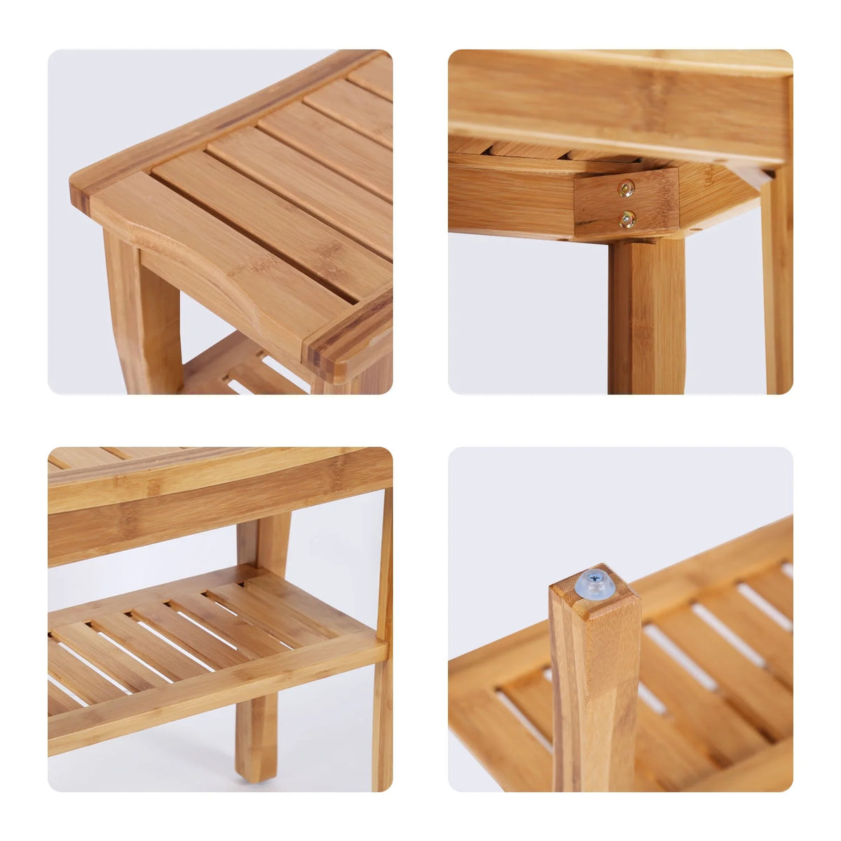 Bamboo Shower Bench with Storage Shelf P79959